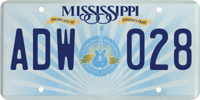 MS license plate ADW028