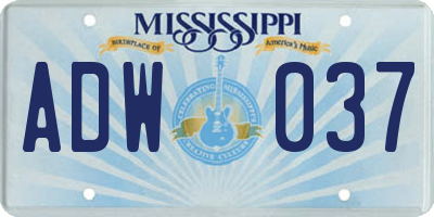 MS license plate ADW037