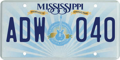 MS license plate ADW040