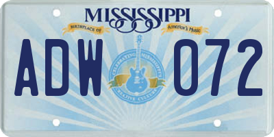 MS license plate ADW072