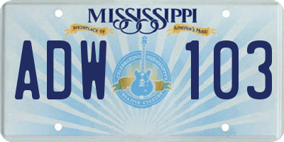 MS license plate ADW103
