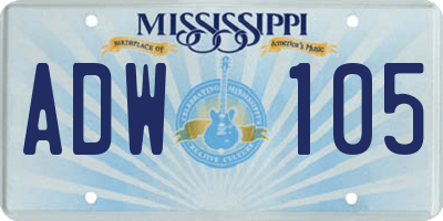 MS license plate ADW105