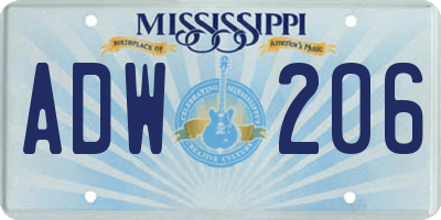 MS license plate ADW206