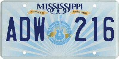 MS license plate ADW216