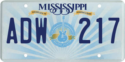MS license plate ADW217