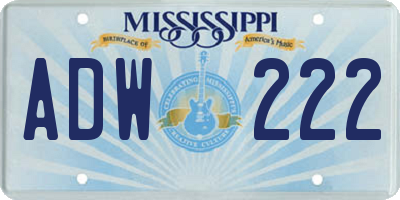 MS license plate ADW222