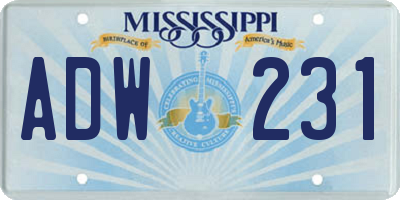 MS license plate ADW231