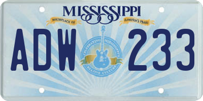 MS license plate ADW233