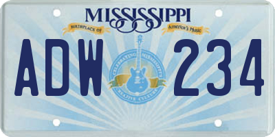 MS license plate ADW234
