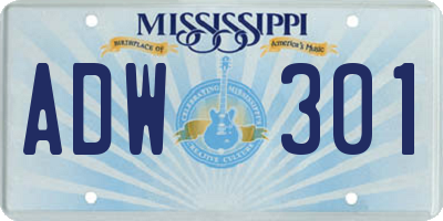 MS license plate ADW301
