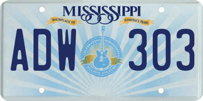 MS license plate ADW303