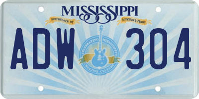 MS license plate ADW304
