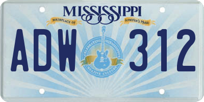 MS license plate ADW312