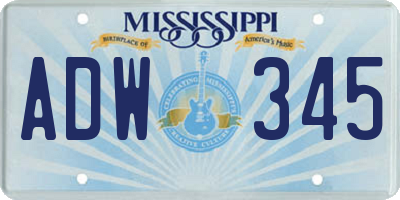 MS license plate ADW345