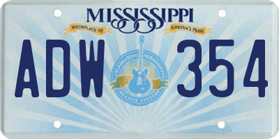 MS license plate ADW354