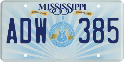 MS license plate ADW385
