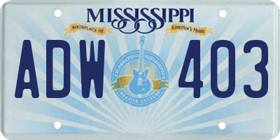 MS license plate ADW403