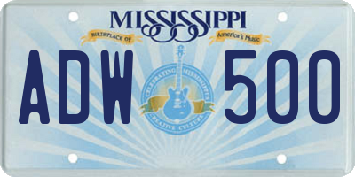MS license plate ADW500
