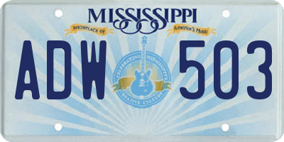 MS license plate ADW503