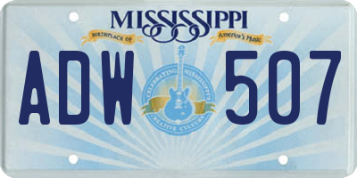 MS license plate ADW507