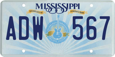 MS license plate ADW567