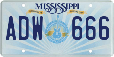 MS license plate ADW666