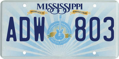 MS license plate ADW803