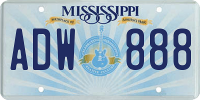 MS license plate ADW888