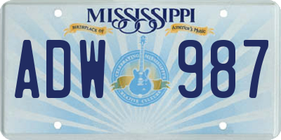 MS license plate ADW987