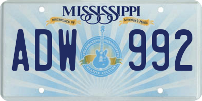 MS license plate ADW992