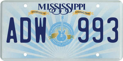 MS license plate ADW993
