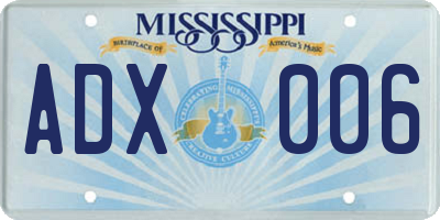 MS license plate ADX006