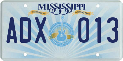 MS license plate ADX013