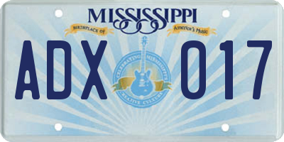 MS license plate ADX017