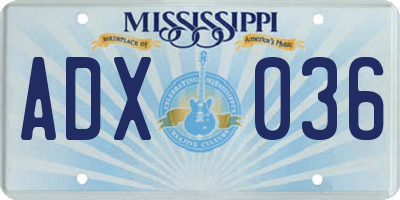 MS license plate ADX036