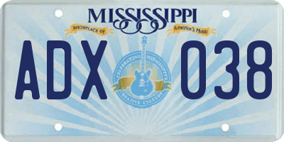 MS license plate ADX038