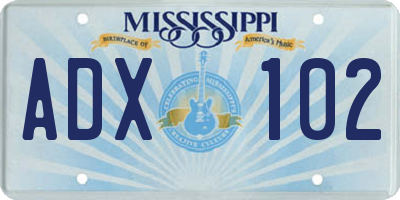 MS license plate ADX102