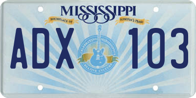 MS license plate ADX103
