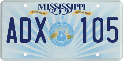 MS license plate ADX105