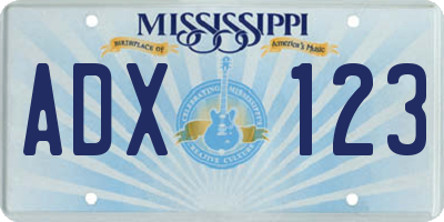 MS license plate ADX123