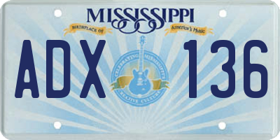 MS license plate ADX136