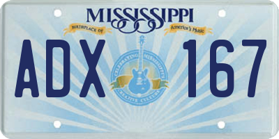 MS license plate ADX167