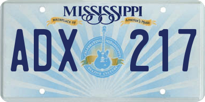 MS license plate ADX217