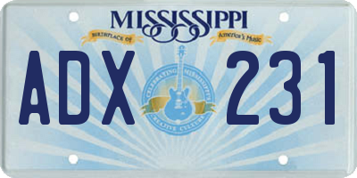 MS license plate ADX231