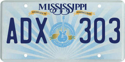 MS license plate ADX303