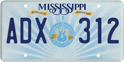 MS license plate ADX312