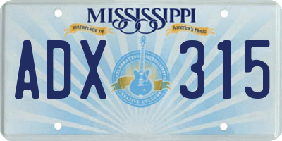 MS license plate ADX315