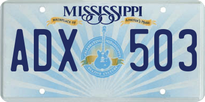 MS license plate ADX503