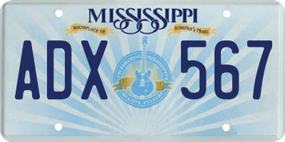 MS license plate ADX567