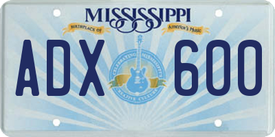 MS license plate ADX600
